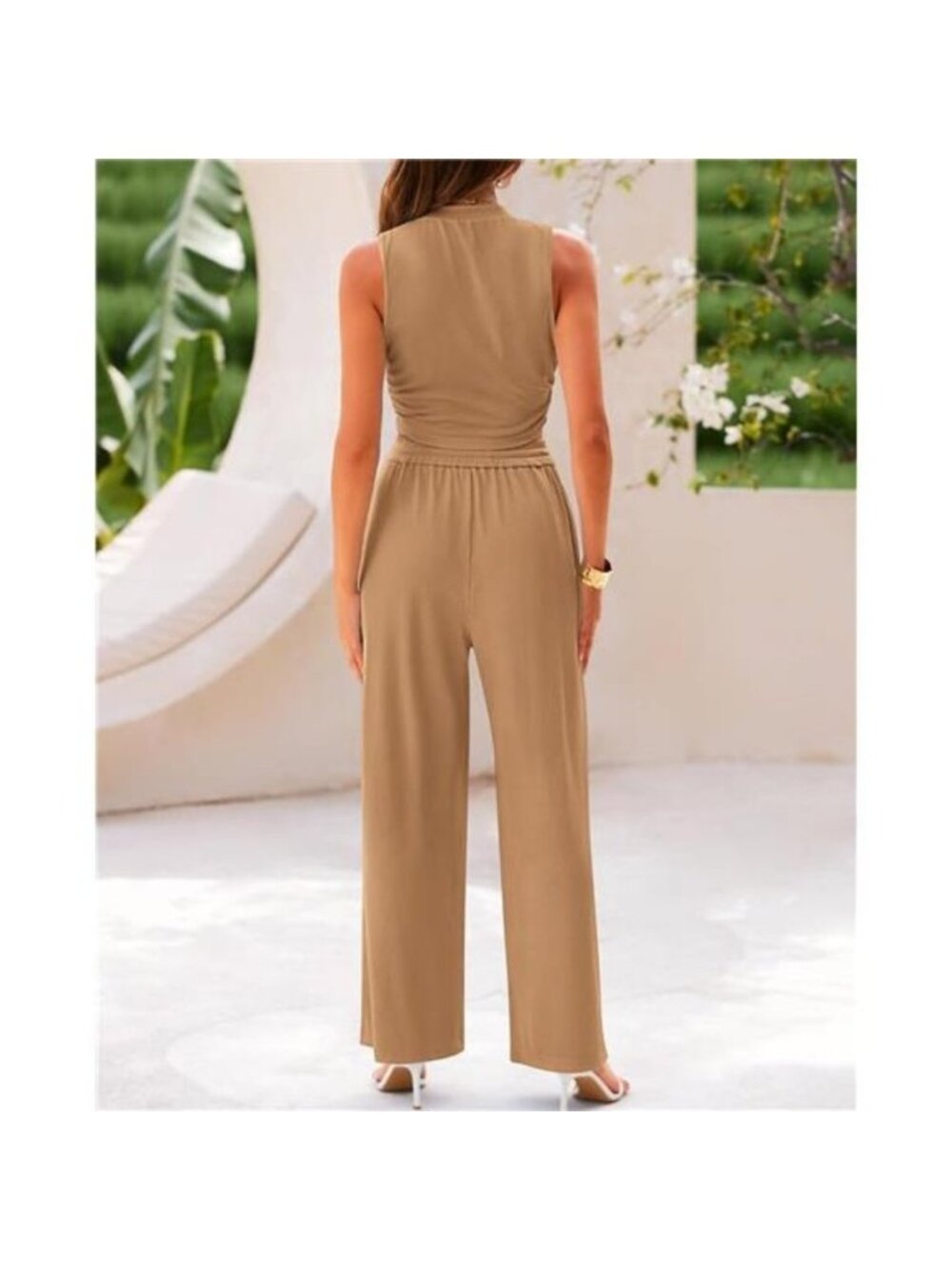 Women's Summer 2 Piece Outfits Crew Neck Cropped Top Wide Leg Pants Loun… - Picture 3 of 7